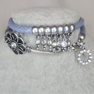 Premier Designs Keeper Pastel Blue Leather Wrap Bracelet Key Charm Crystal NWOT